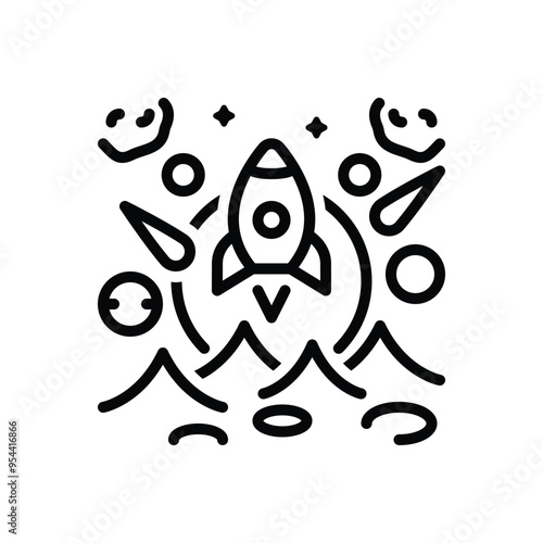 Black line icon for space exploration