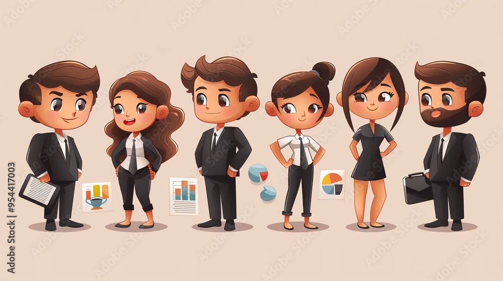 Fototapeta premium Stunning Cartoon Characters and Business People Elements: A Dynamic and Colorful Visual Ensemble. Showcasing Creativity and Professionalism.