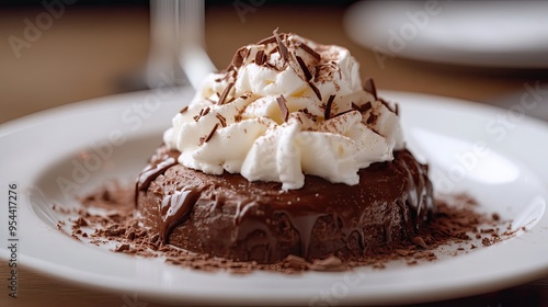 Chocolate Mousse Dessert Topped with Whipped Cream and Chocolate Shavings photo