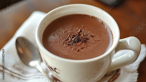 Close-up of a White Mug Filled with Rich Chocolate Drink