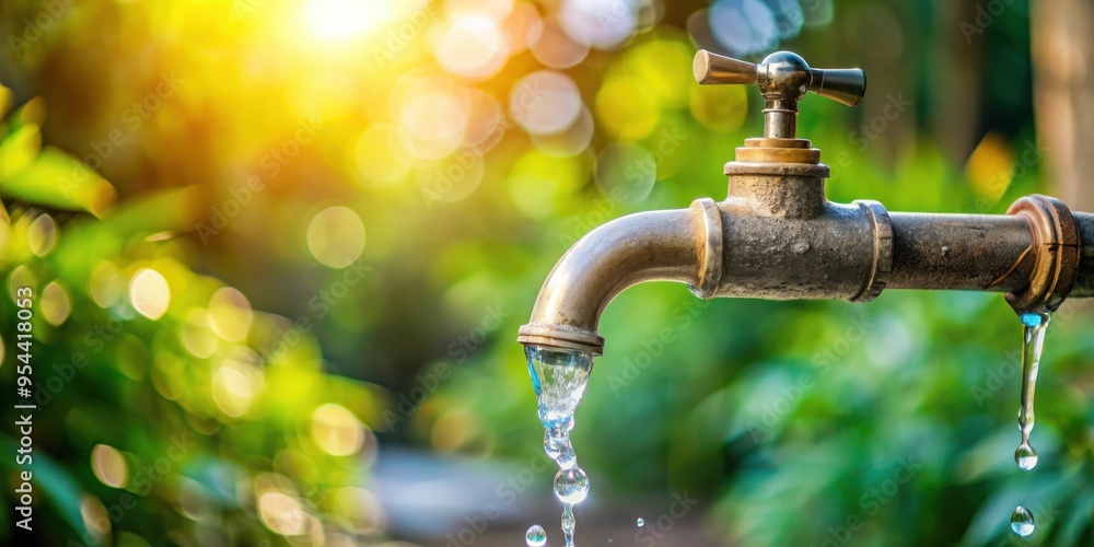 Close-up of water droplets from a tap in a village stream , Water, droplets, tap, village, stream, close-up Close-up of water droplets from a tap in a village stream , Water, droplets, tap, village, stream, close-up