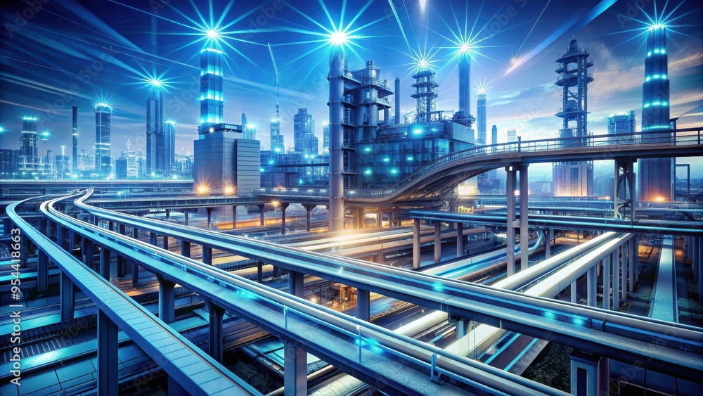 Fototapeta premium Futuristic engineering infrastructure with interconnected complexity, technology, intricate, infrastructure