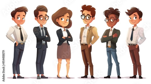 Stunning Cartoon Characters and Business People Elements: A Dynamic and Colorful Visual Ensemble. Showcasing Creativity and Professionalism.