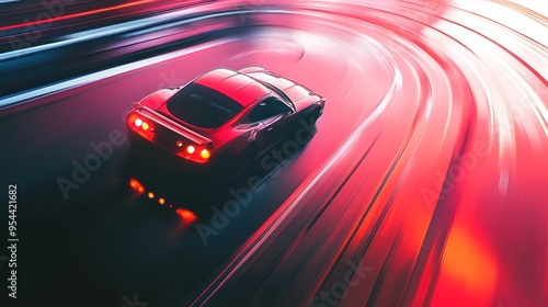 Red Sports Car Blurs Through the Night