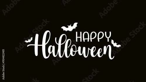 Happy Halloween Lettering Text Animation is in white on a black and green background.  Great for video introduction. 4k high quality, footage animation, ready to use.