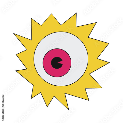 Eye shape like sun bright retro, Vintage illustration with dominant yellow color photo