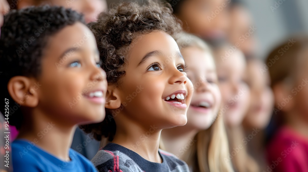Fototapeta premium A diverse group of children participating in a school play