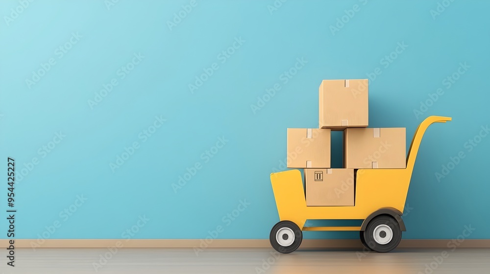 Papercraft Hand Truck Transporting Stacked Boxes for Goods Delivery Papercraft Hand Truck Transporting Stacked Boxes for Goods Delivery