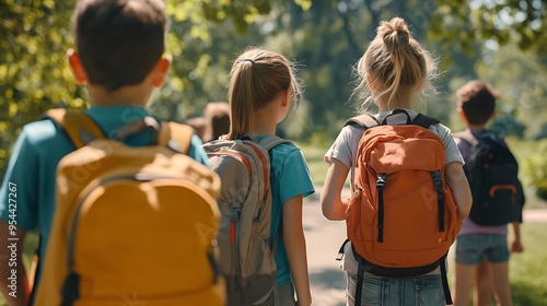 Back to School: A Group of Students Walk Through a Sunny Park