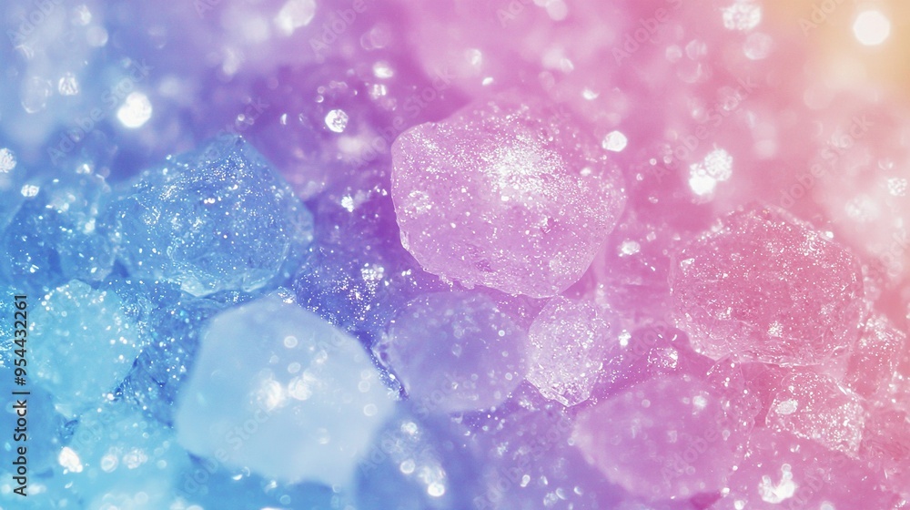 A group of ice cubes rests atop a colorful collection of blue, pink, and yellow ice cubes A group of ice cubes rests atop a colorful collection of blue, pink, and yellow ice cubes