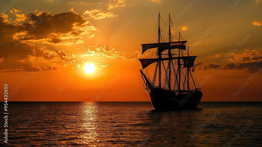 Silhouette of a Sailboat at Sunset Over the Ocean Silhouette of a Sailboat at Sunset Over the Ocean