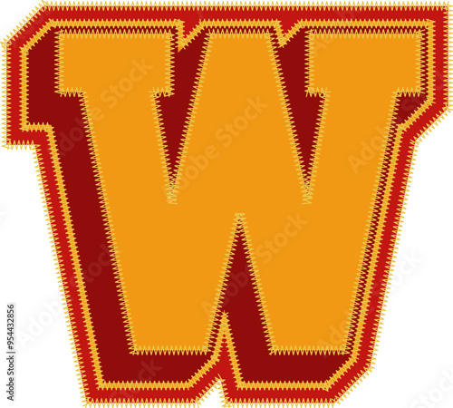 Baseball Patch Letter Alphabet Vector Element W