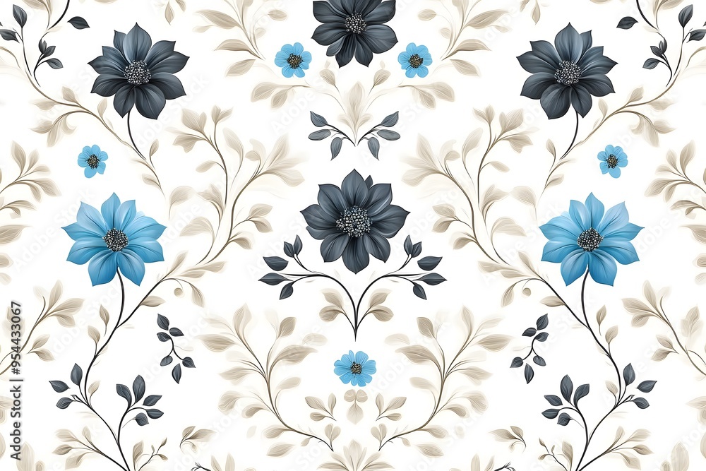 Damask pattern in dark navy, charcoal, and teal with intricate, repeating designs for a bold look Damask pattern in dark navy, charcoal, and teal with intricate, repeating designs for a bold look