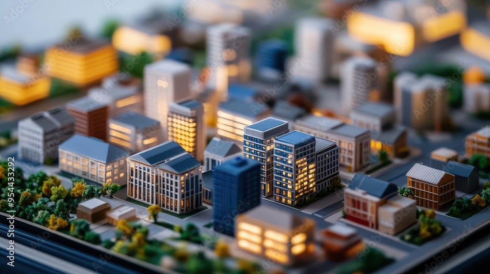 A smart city model showing interconnected buildings and infrastructure, telecommunication, smart city, model A smart city model showing interconnected buildings and infrastructure, telecommunication, smart city, model