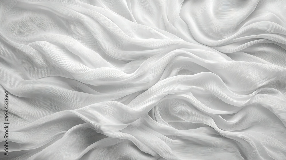 A monochrome image showcases a white fabric with a textured wave pattern The white fabric texture adds depth to the overall appearance of the image A monochrome image showcases a white fabric with a textured wave pattern The white fabric texture adds depth to the overall appearance of the image