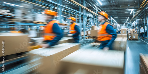 Workers in Motion in a Busy Warehouse