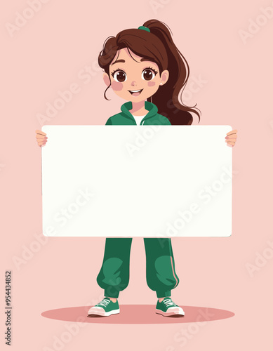 Smiling girl holding a blank white sign