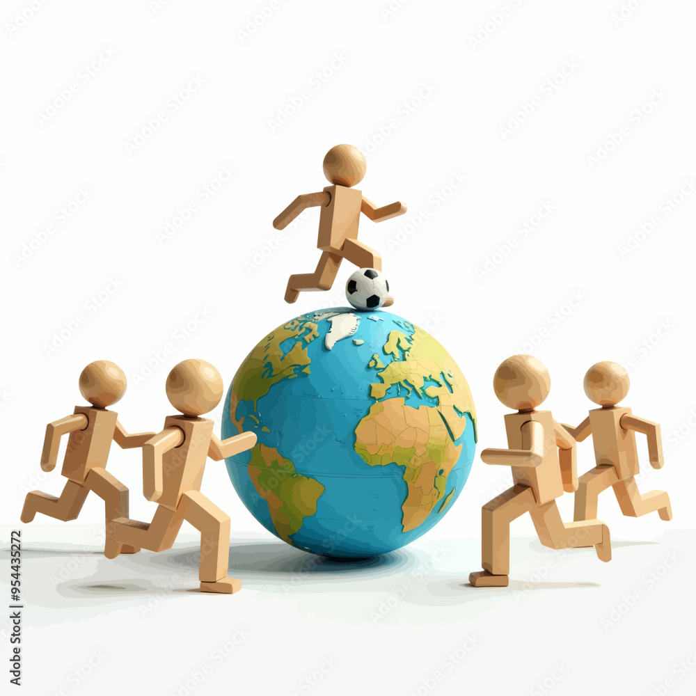 Running Figures Around Globe with Soccer Ball Running Figures Around Globe with Soccer Ball