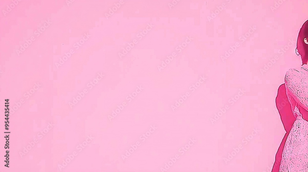 A woman in a pink dress stands before a pink wall, holding two cell phones A woman in a pink dress stands before a pink wall, holding two cell phones