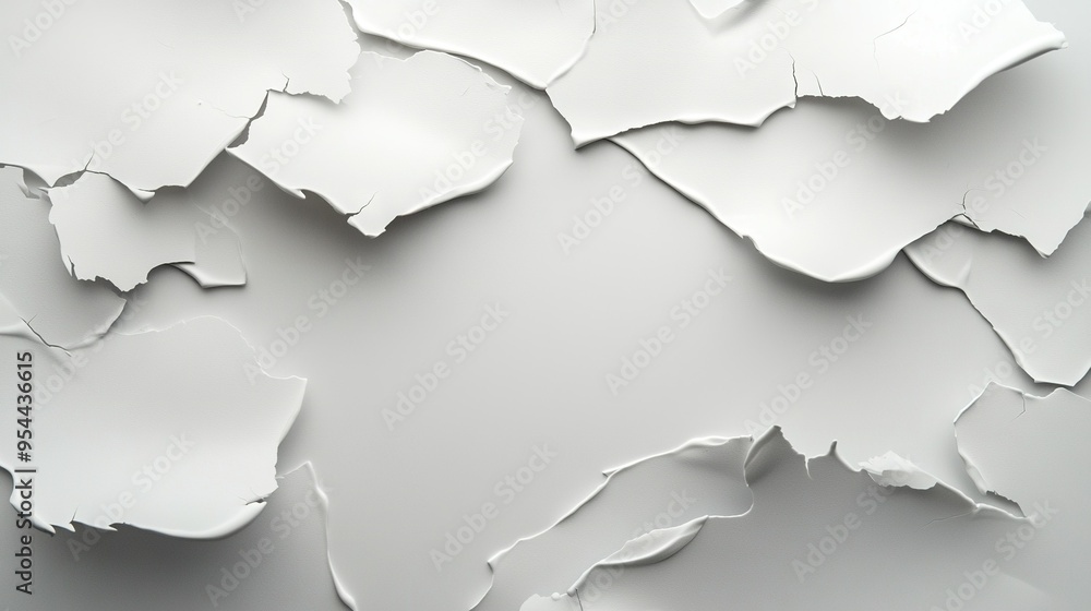 A close-up of a white wall with torn-up pieces of paper in its center A close-up of a white wall with torn-up pieces of paper in its center