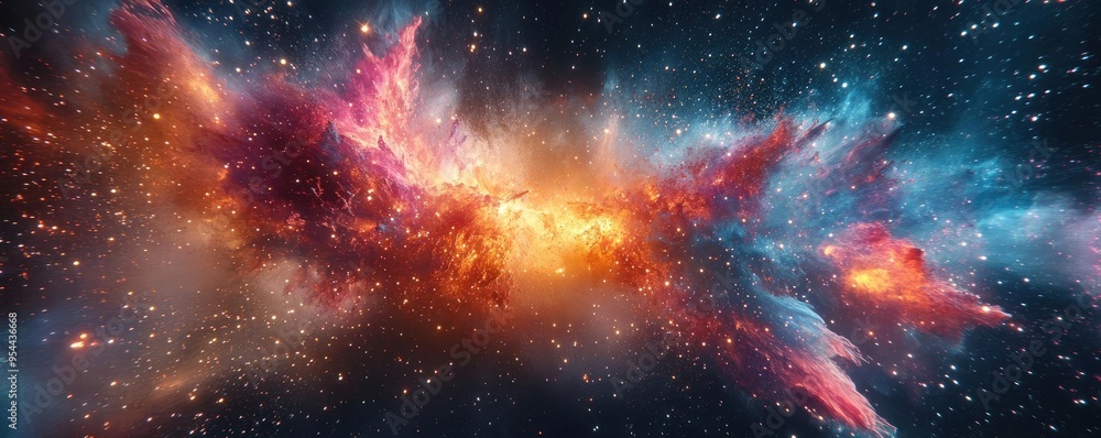 Abstract cosmic explosion, with digital fragments and vibrant colors, digital art, 3D illustration Abstract cosmic explosion, with digital fragments and vibrant colors, digital art, 3D illustration