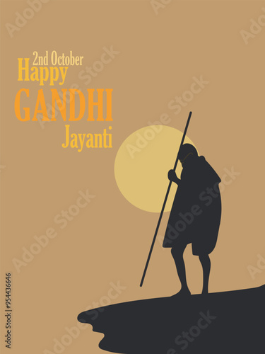 Mahatma Gandhi line art. Gandhi Jayanti 2nd October. Vector illustration.	