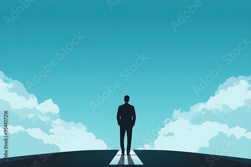 A man stands on a road looking out into the distance