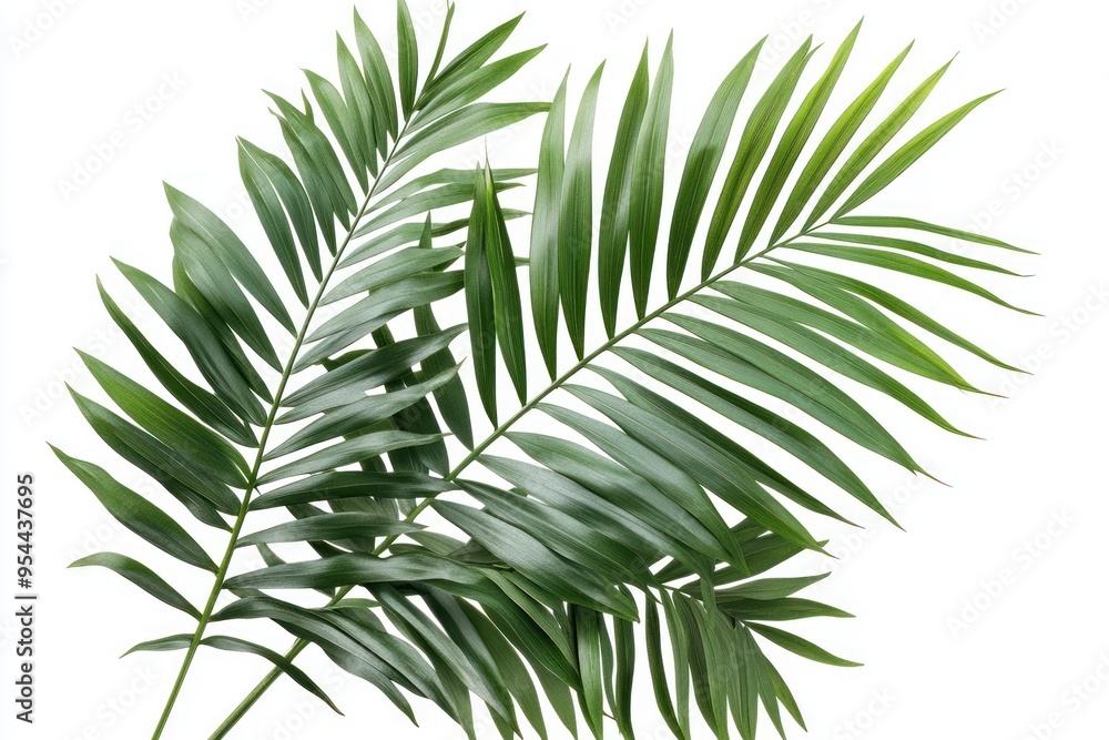 Two Green Palm Fronds Isolated on White Background Two Green Palm Fronds Isolated on White Background