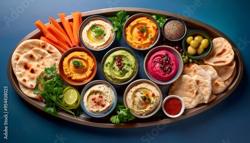 Wallpaper Mural Mediterranean Vegan Mezze Platter. A vibrant vegan mezze platter featuring hummus, baba ghanoush, falafel, and tabbouleh Torontodigital.ca