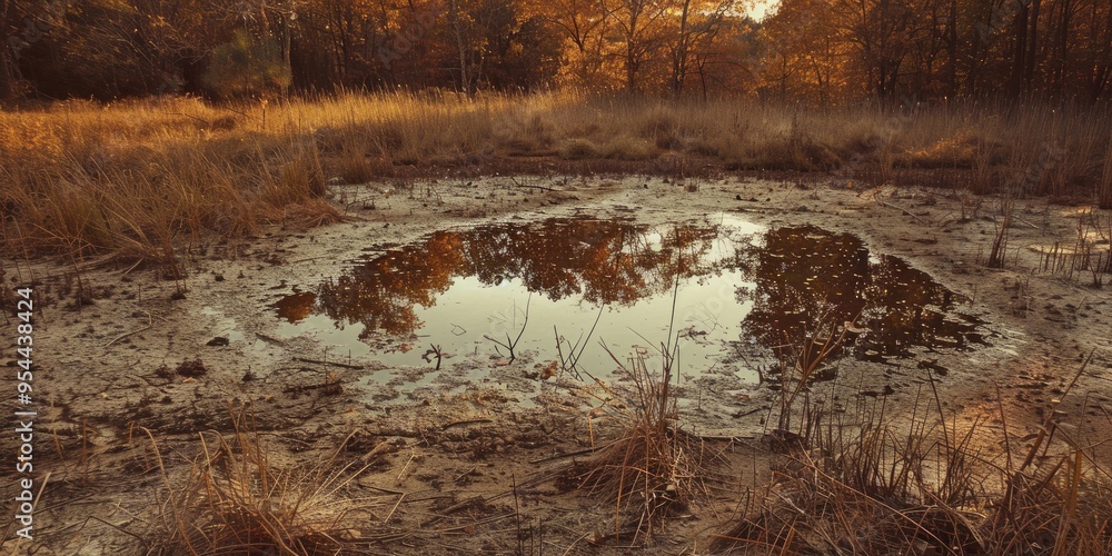 Naklejka premium Dried up pond in the wilderness of virgin nature