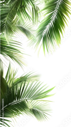 Lush Green Palm Fronds against a White Background