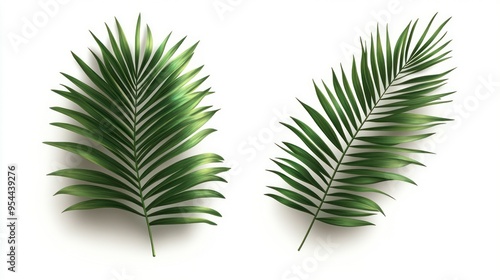 Two Green Palm Fronds Isolated on White Background