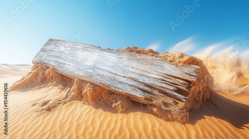 Weathered Wooden Plank in a Desert Landscape photo