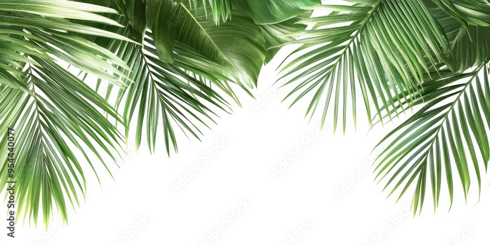 Fototapeta premium Two Palm Fronds Cornering a White Background