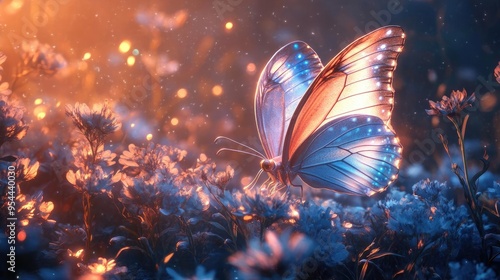 Wallpaper Mural Digital butterfly garden, with holographic wings and interactive flowers, digital art, 3D illustration Torontodigital.ca