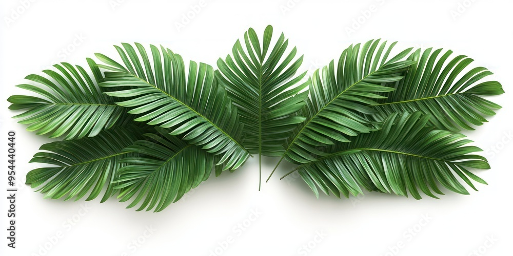 Lush Green Palm Fronds Arranged in a Row on White Background Lush Green Palm Fronds Arranged in a Row on White Background