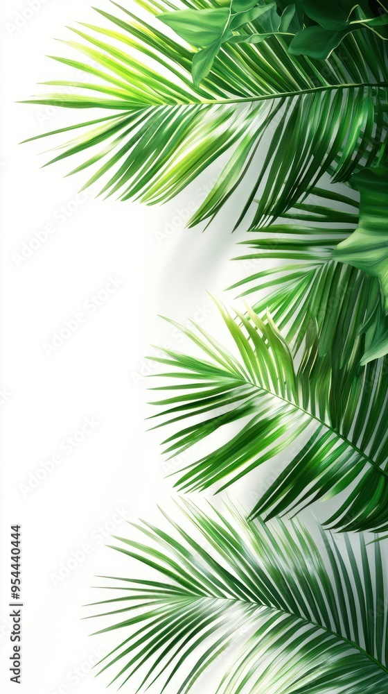 Fototapeta premium Lush Green Palm Fronds on a White Background