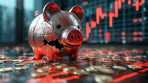 A giant cracked piggy bank,...