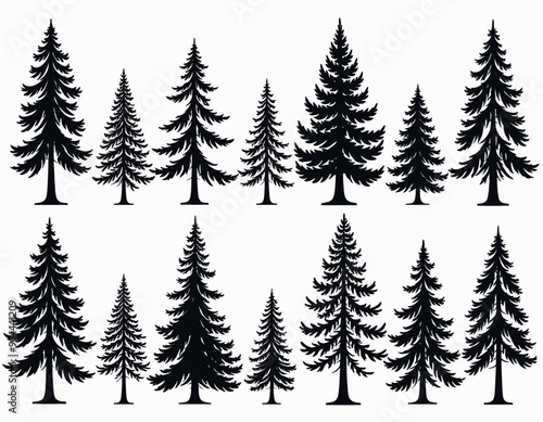 Collection of Black and White Pine Tree Silhouettes