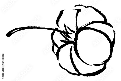 筆タッチの後ろから見た薔薇1輪のモノクロ線画イラスト