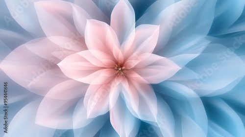 Peaceful double exposure of a Zen mandala fused with a blooming garden, delicate patterns in soothing spring colors