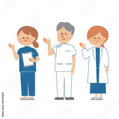 医師と看護師　かわいいイラスト素材