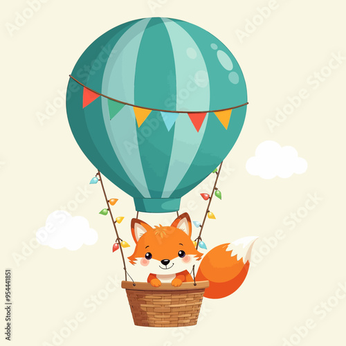 Cheerful Fox Riding a Hot Air Balloon photo