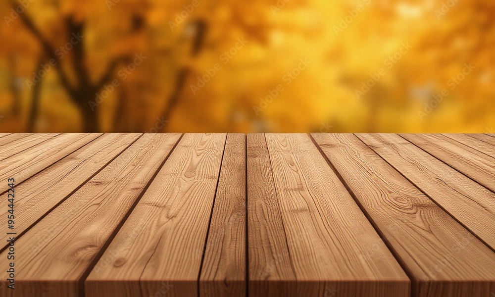 empty wooden table with autumn leaves on the background empty wooden table with autumn leaves on the background