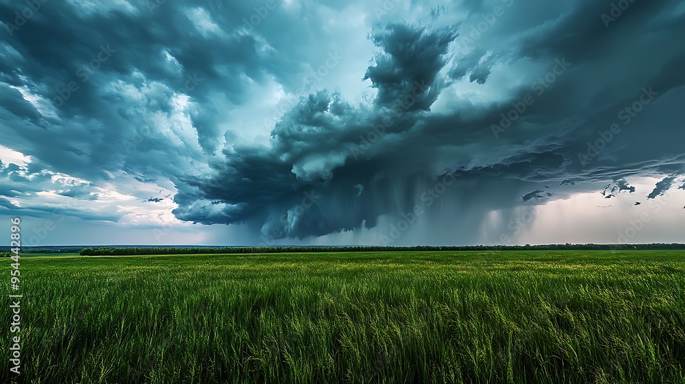 Dark Storm Clouds Over Green Field Dark Storm Clouds Over Green Field