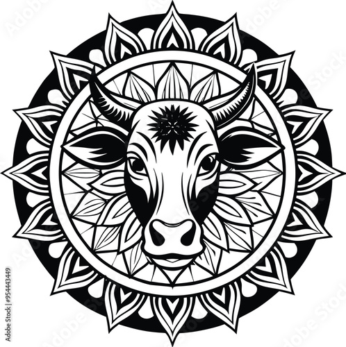 
cow head silhouette vector mandala style