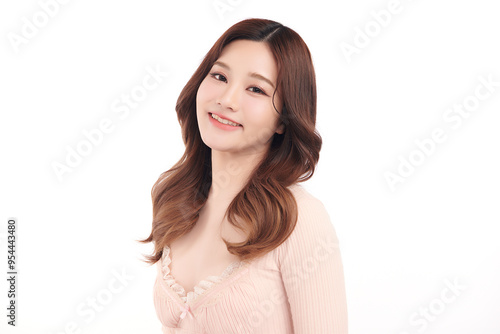 Beautiful young asian woman with clean fresh skin on white background, Face care, Facial treatment, Cosmetology, beauty and spa, Asian women portrait.