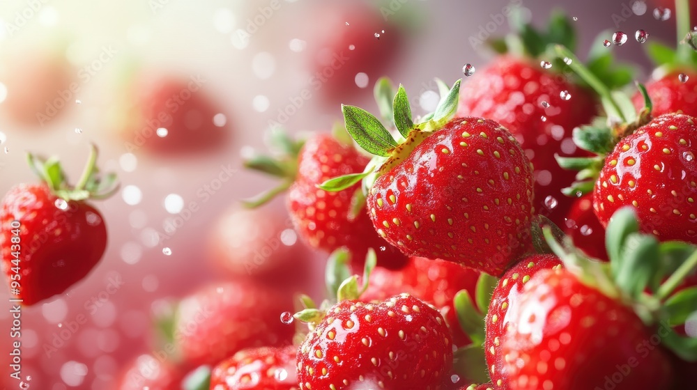A close up shot of ripe, juicy strawberries, highlighting their deep red color and sweet aroma. A close up shot of ripe, juicy strawberries, highlighting their deep red color and sweet aroma.