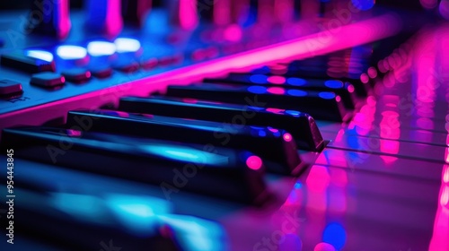 Neon Synth Keyboard Close Up photo