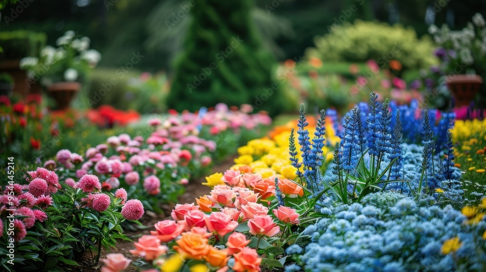 Obraz premium Flower Beds: Spaces in the garden allocated for flower cultivation, often designed in specific patterns or arrangements to enhance visual appeal and garden design. 